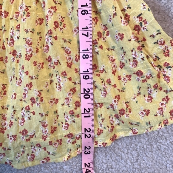 Life Floral Yellow Top Blouse Boho Smocked Button Down Women Medium 100% Cotton - Picture 4 of 6